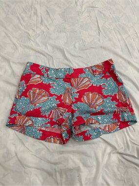Women's Pink Coral-Print Stretch Dress Cotton Shorts Lilly Pulitzer Barclay